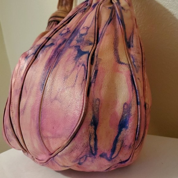 Leather shoulder bag hobo Purse Handbag boho dyed blue pink purple barbie tiedye - Picture 2 of 8